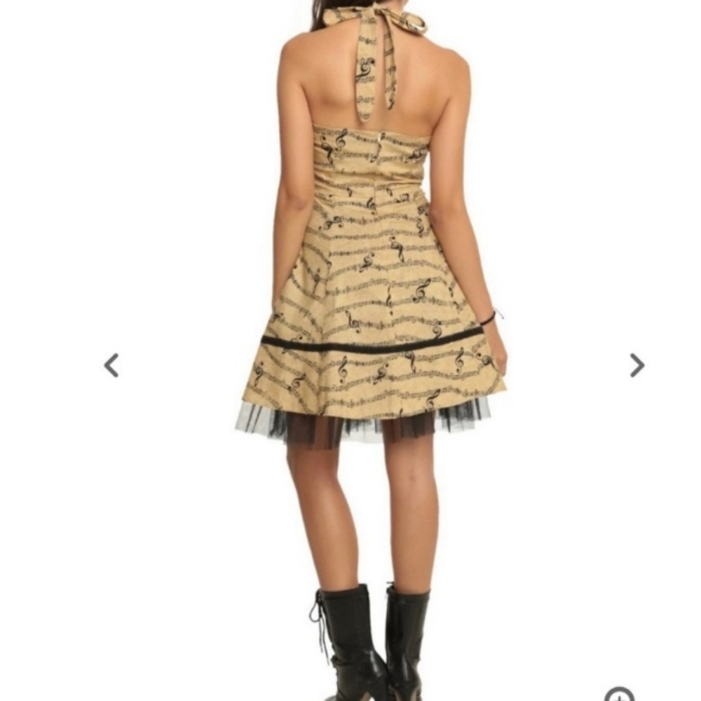 Rockabilly Dress Halter Fit & Flare Tan Black Musical Notes Tulle Petticoat - Picture 10 of 15